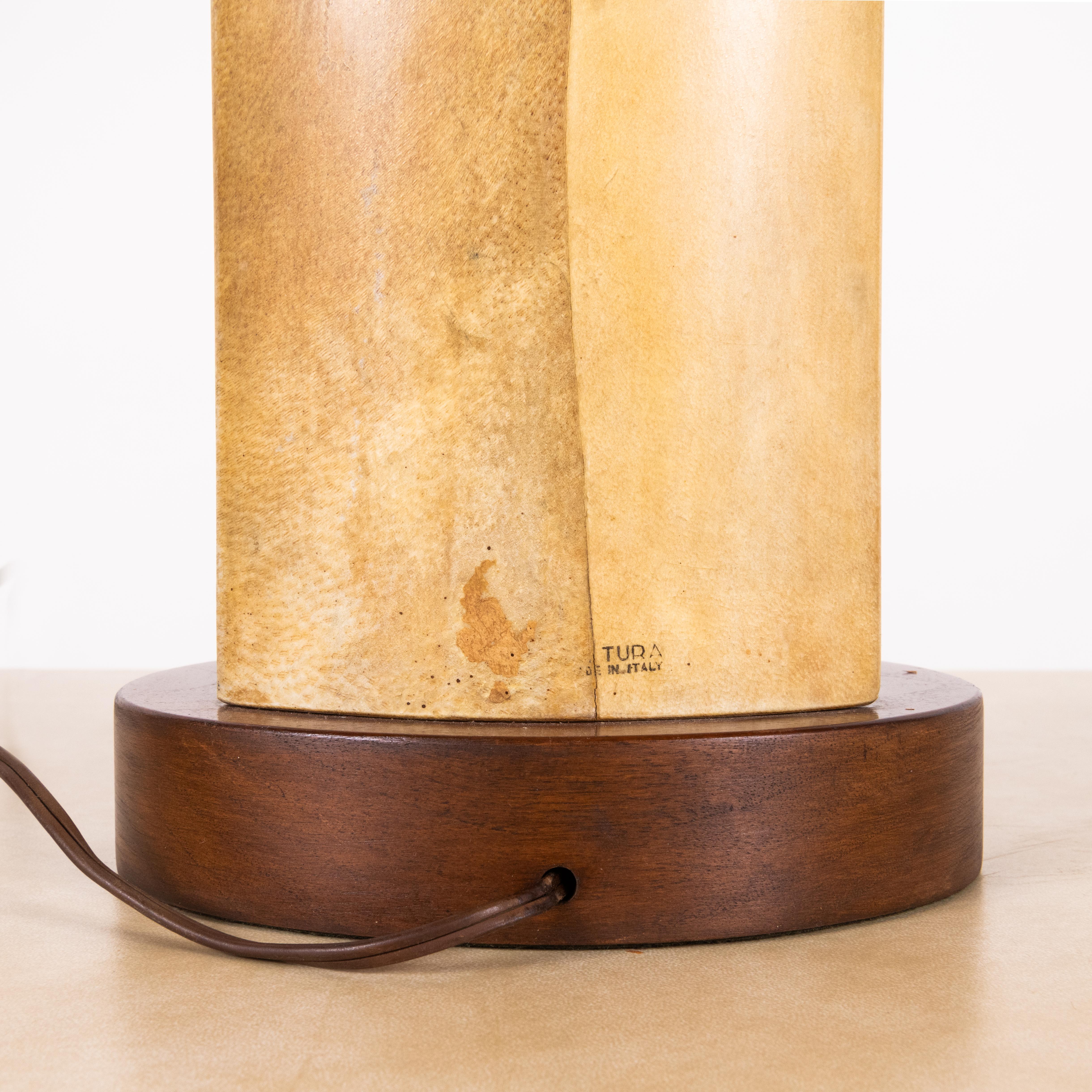 Tall Goatskin Lamp with Custom Oval Linen Shade by Alto Tura For Sale 1