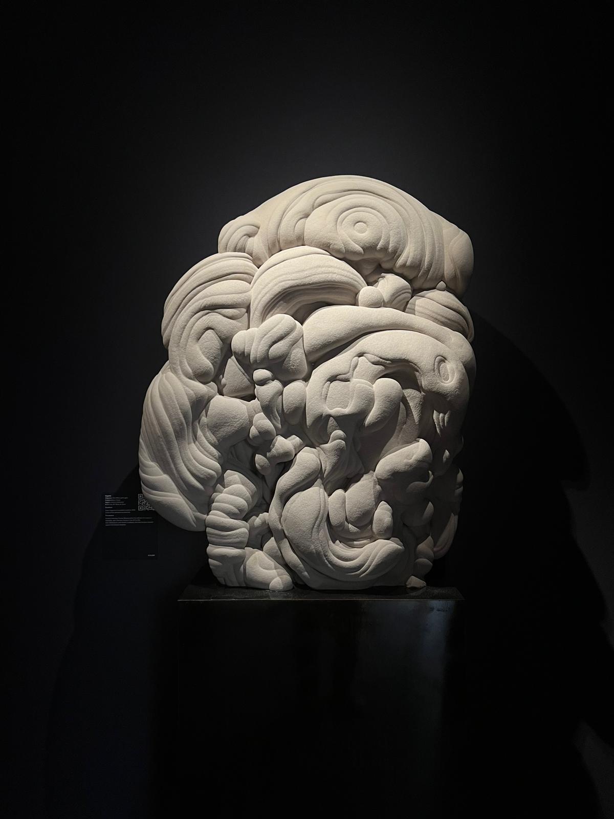 A rare Gogotte formation – a millions-of-years old naturally shaped sandstone concretion, consisting of tiny quartz fragments held together by calcium carbonate. The pale sandstone’s cloudlike naturally-occurring layers and swirls are formed when