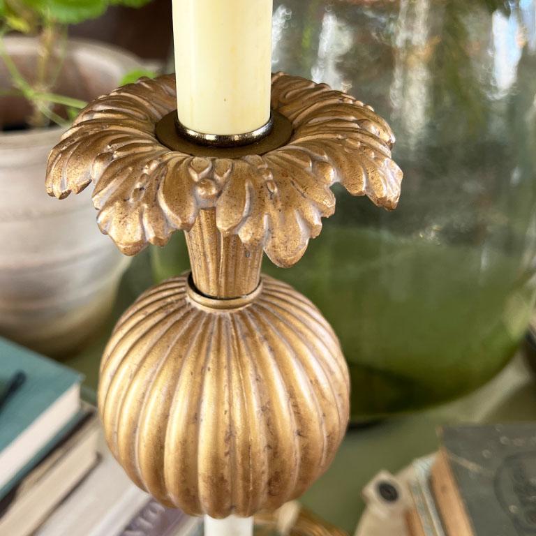 Tall Gold Art Nouveau Vintage Lilly Pad Table Lamp with Gold Shade In Good Condition For Sale In Oklahoma City, OK