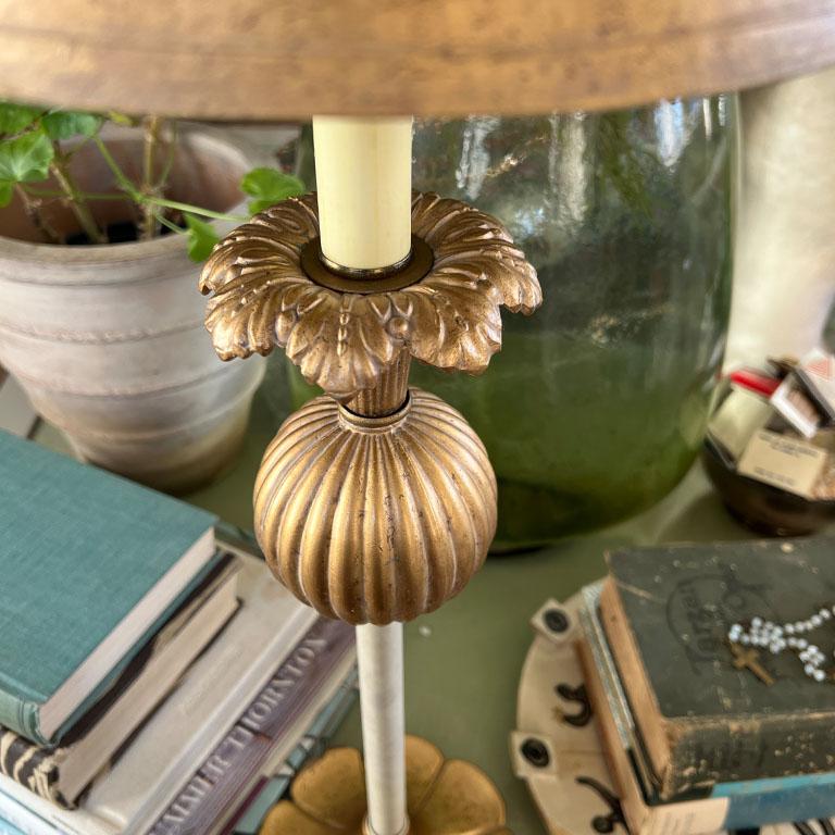 20th Century Tall Gold Art Nouveau Vintage Lilly Pad Table Lamp with Gold Shade For Sale