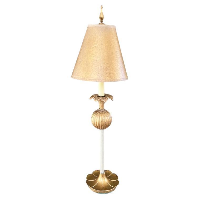 Tall Gold Art Nouveau Vintage Lilly Pad Table Lamp with Gold Shade For Sale