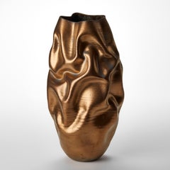 Tall Gold Crumpled Form No 132, a ceramic vessel by Nicholas Arroyave-Portela