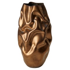 Tall Gold Crumpled Form No 132, a ceramic vessel by Nicholas Arroyave-Portela