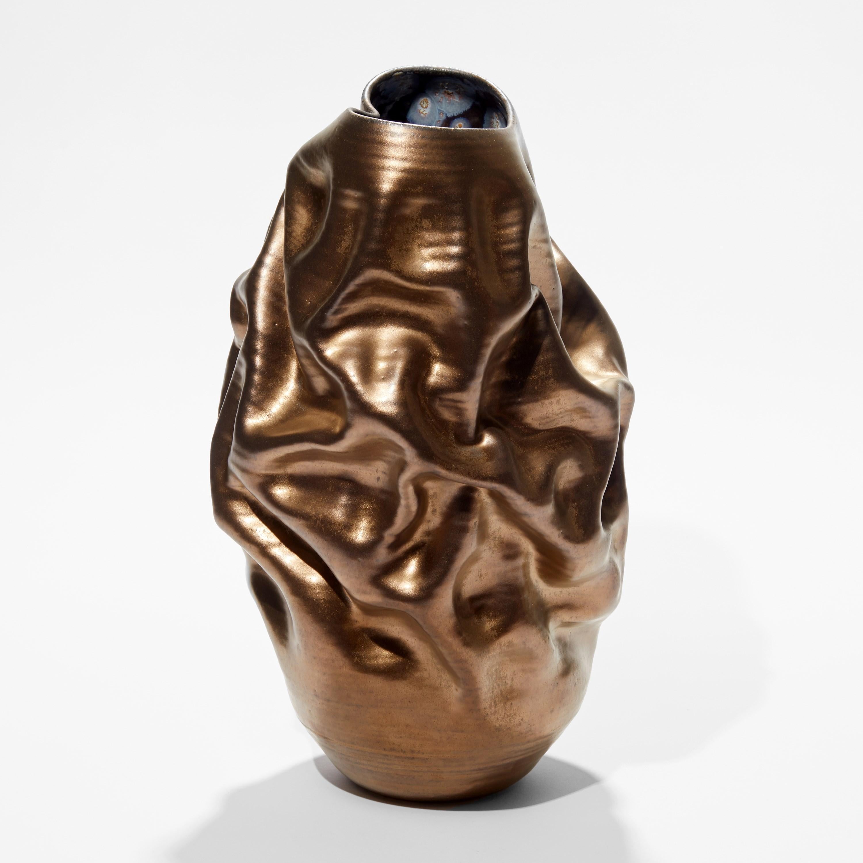 Organic Modern Tall Gold Crumpled Form No 96, a Ceramic Vessel by Nicholas Arroyave-Portela
