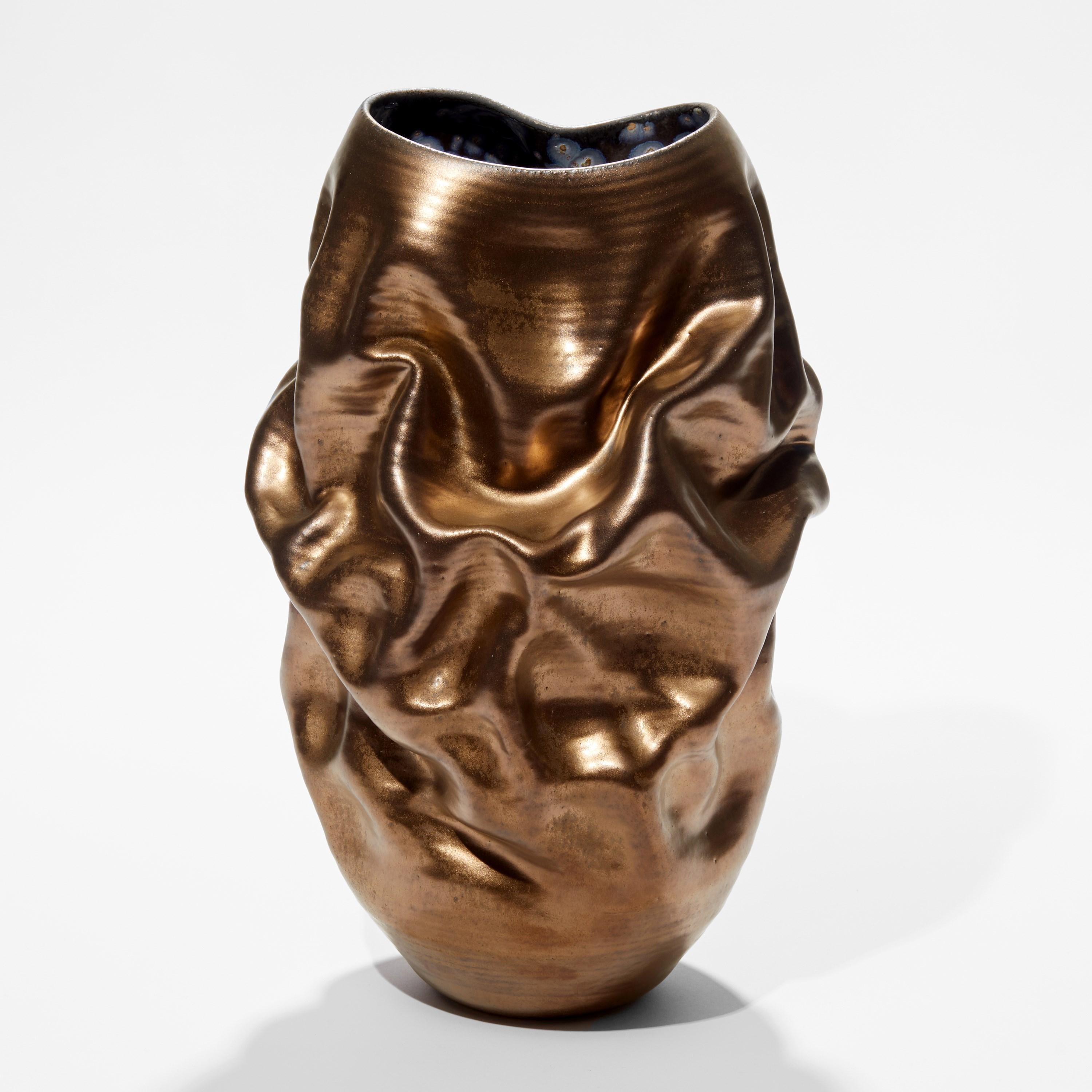 Spanish Tall Gold Crumpled Form No 96, a Ceramic Vessel by Nicholas Arroyave-Portela