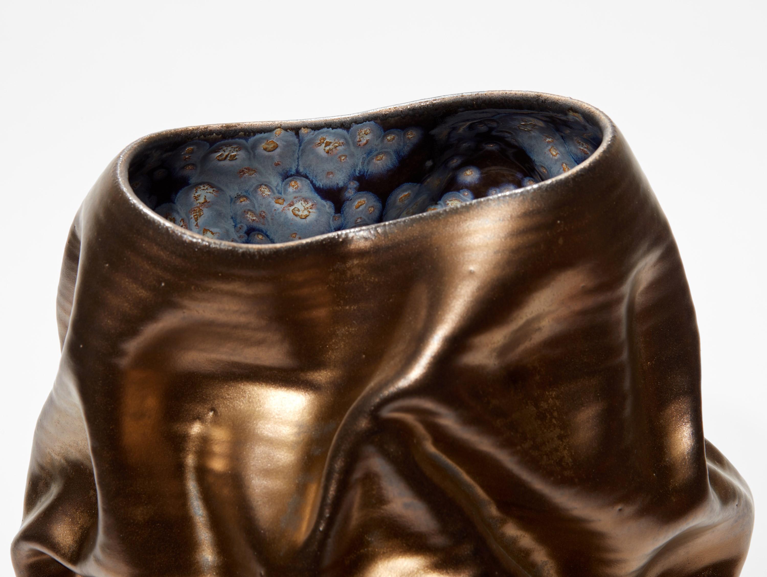 Contemporary Tall Gold Crumpled Form No 96, a Ceramic Vessel by Nicholas Arroyave-Portela