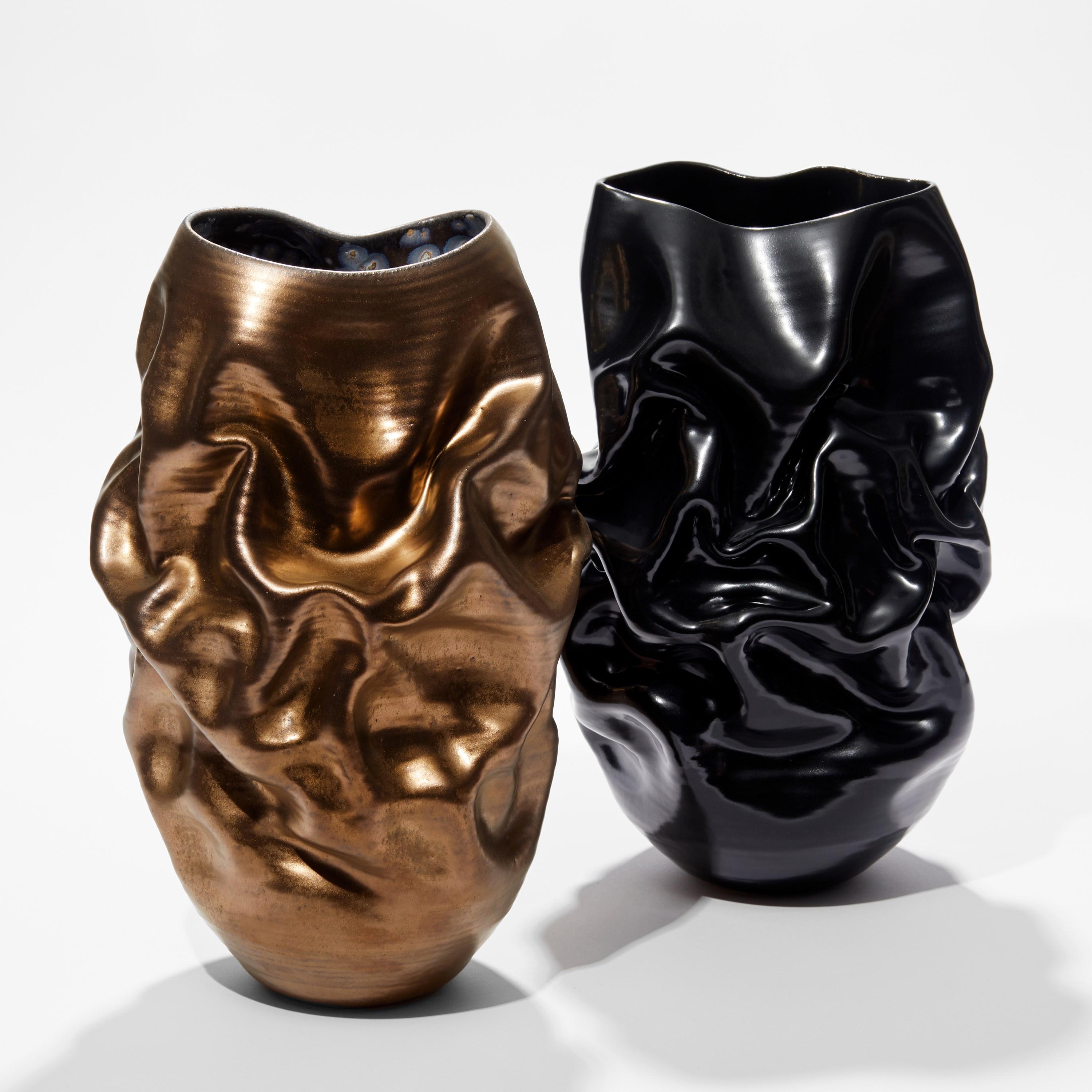 Tall Gold Crumpled Form No 96, a Ceramic Vessel by Nicholas Arroyave-Portela 1