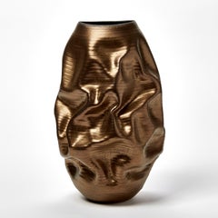 Tall Gold Crumpled Form No 97, ceramic vessel by Nicholas Arroyave-Portela