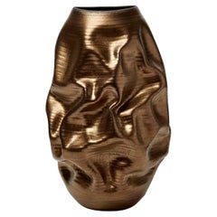 Tall Gold Crumpled Form No 97, ceramic vessel by Nicholas Arroyave-Portela