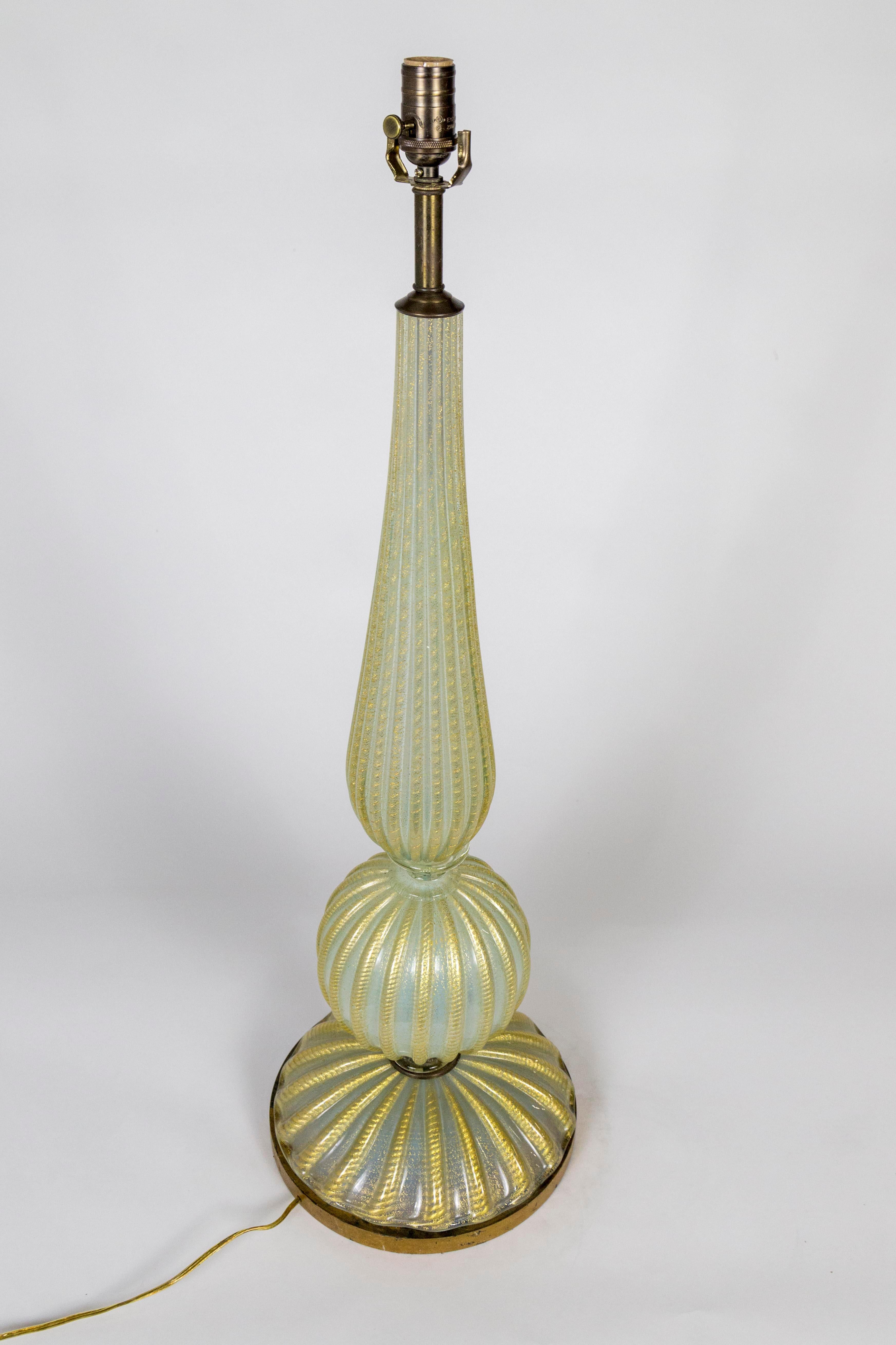 Tall Gold Murano Glass Ribbed Baluster Lamp 1