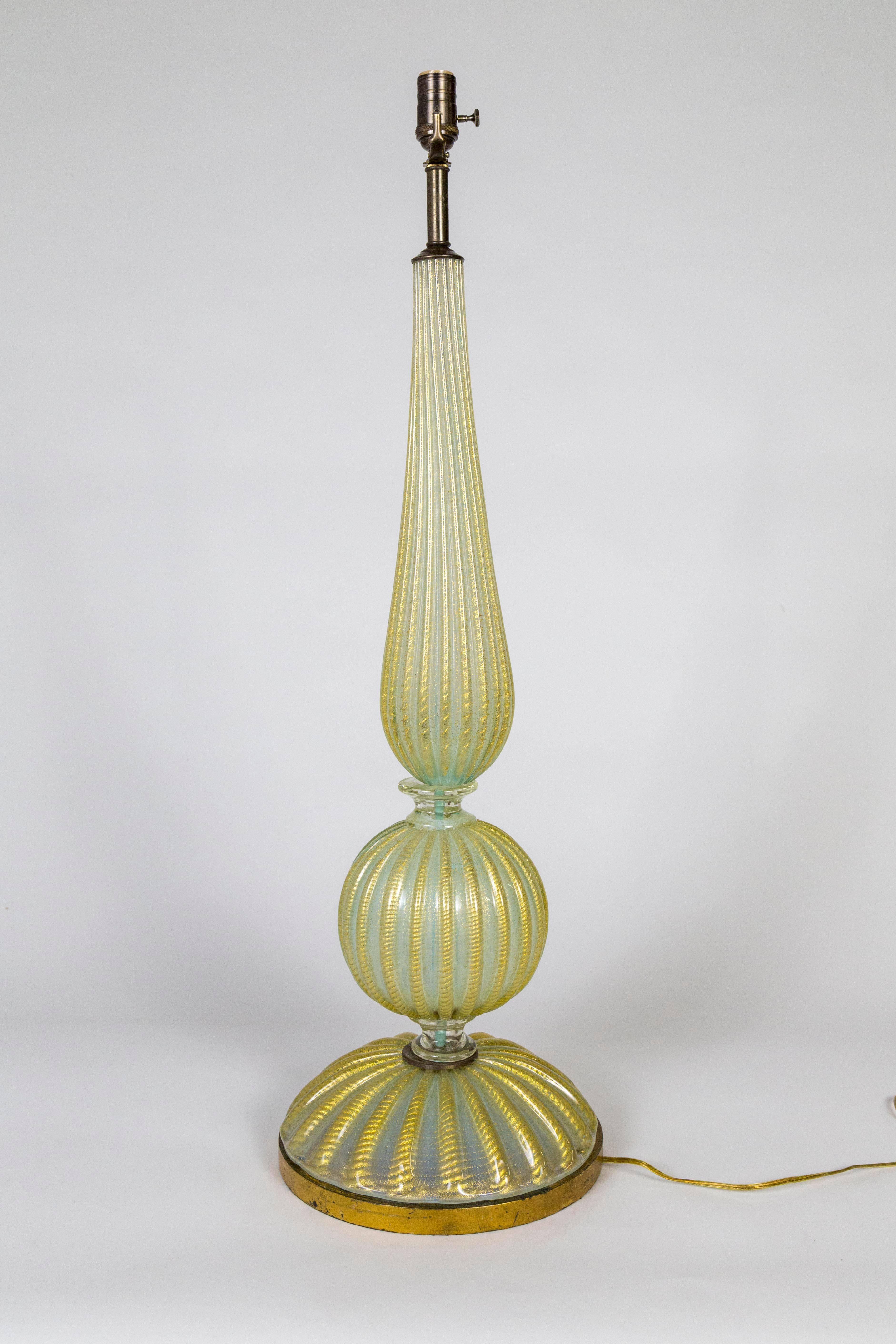 Tall Gold Murano Glass Ribbed Baluster Lamp 2