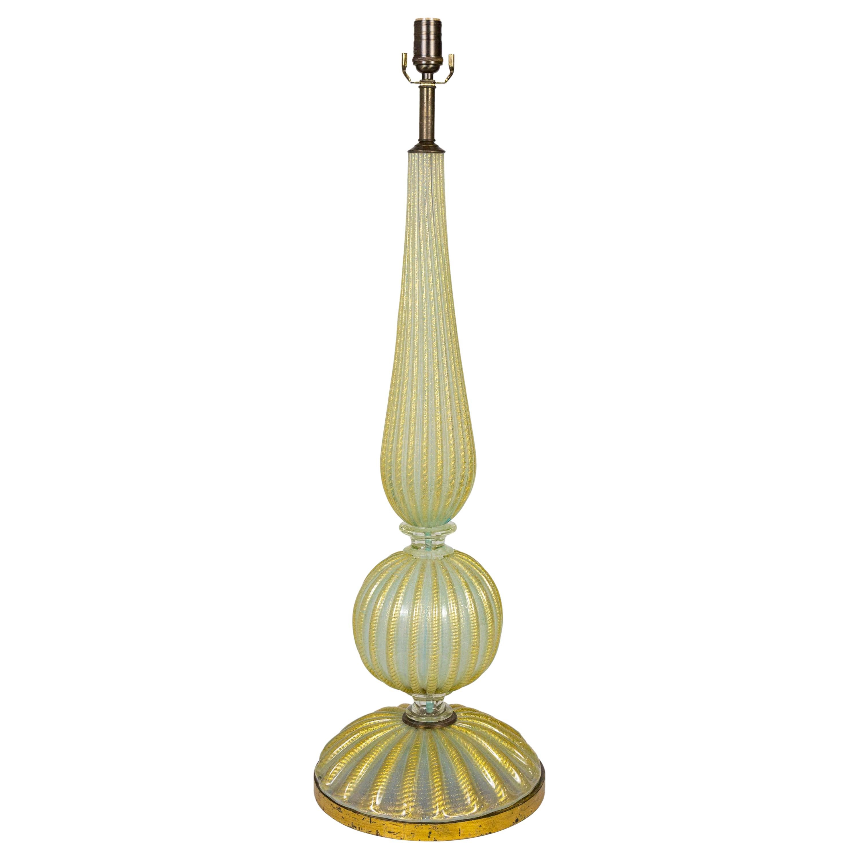 Tall Gold Murano Glass Ribbed Baluster Lamp