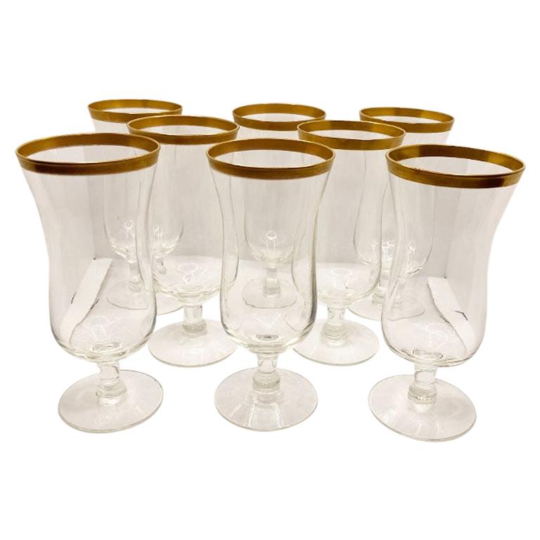 Tall Gold Rimmed Cocktail Glasses, Set of 8 For Sale