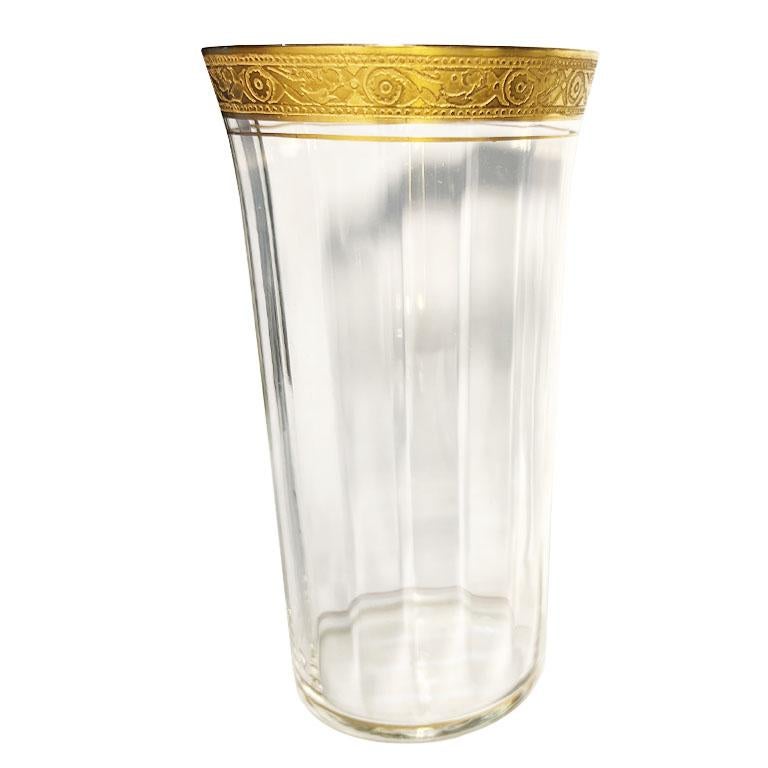 American Tall Gold Rimmed Glass Highball Cups by Tiffin - A Pair For Sale