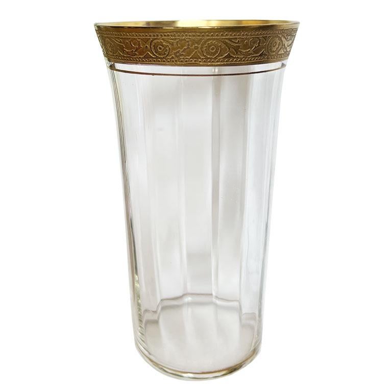 Tall Gold Rimmed Glass Highball Cups by Tiffin - A Pair For Sale 2