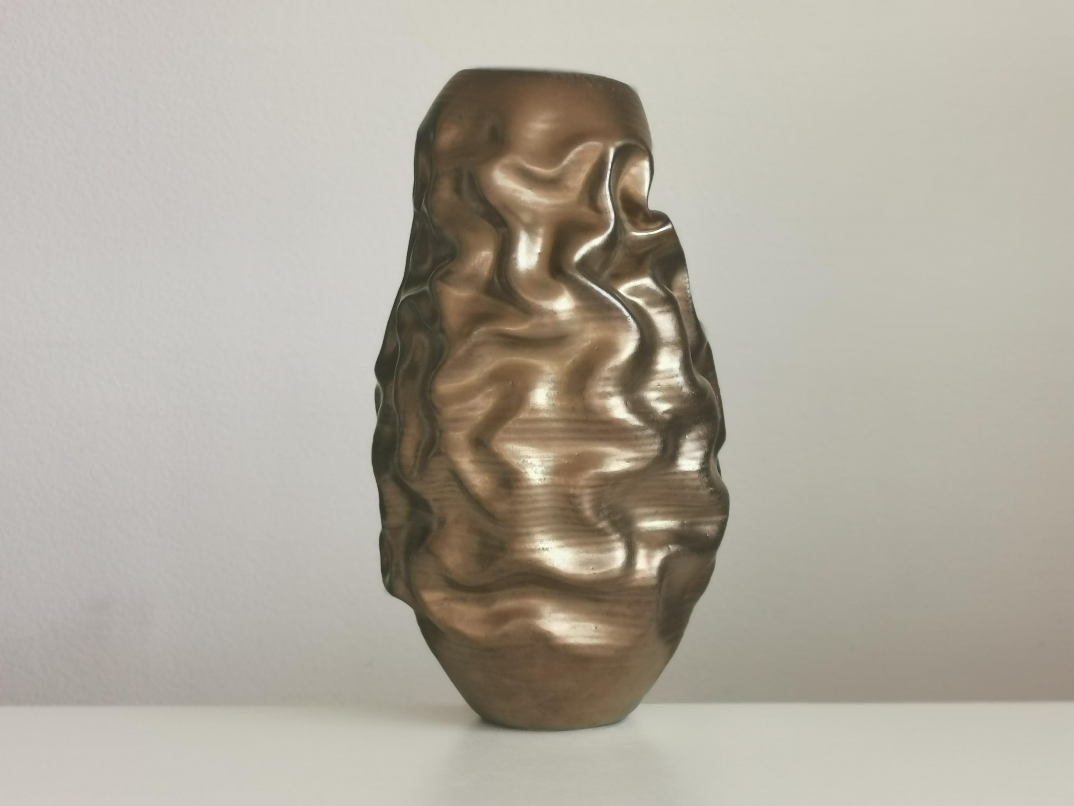 Spanish Tall Golden Dehydrated Form N.86, Contemporary Ceramic Sculpture, Objet D'art