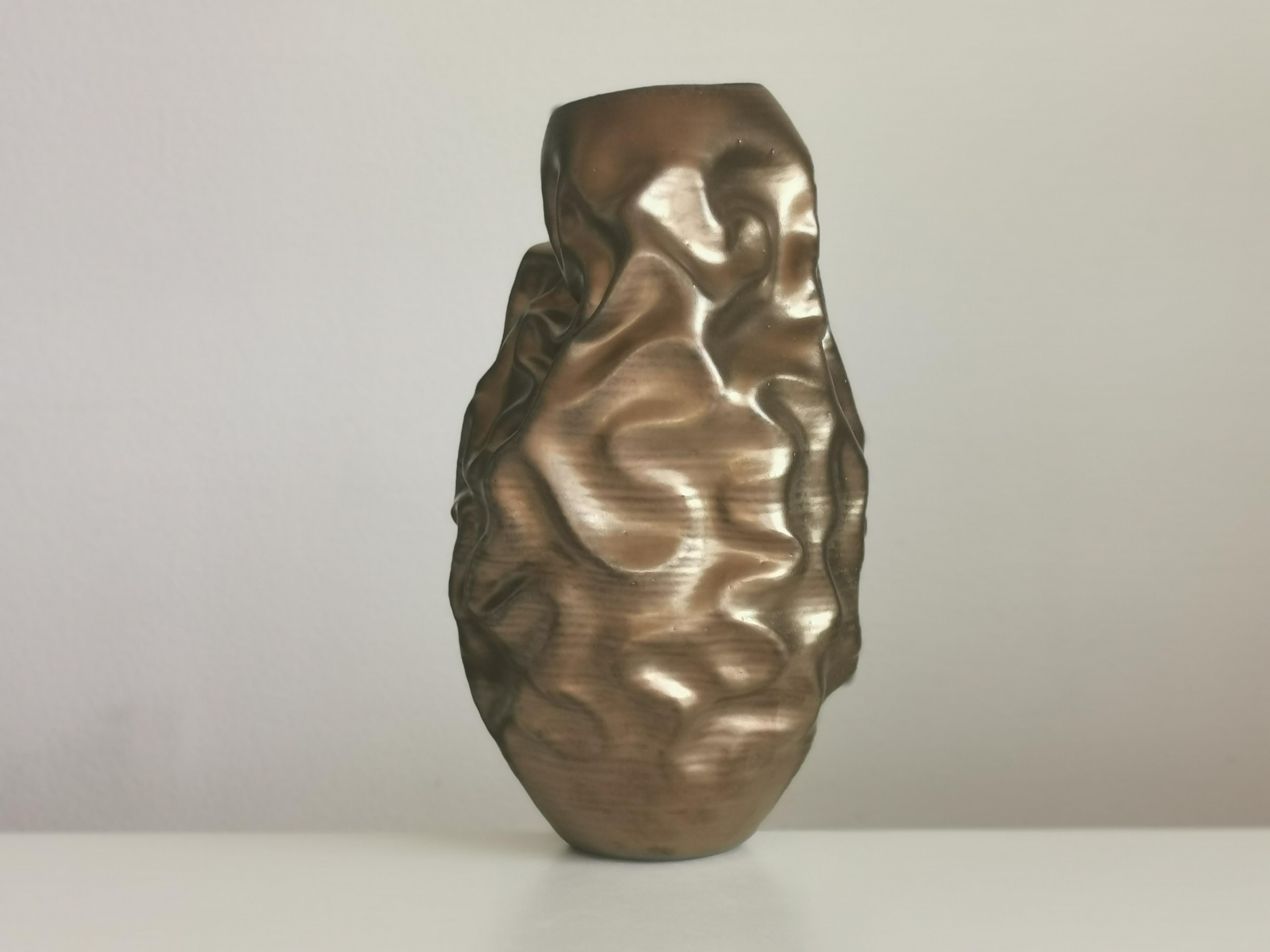 Tall Golden Dehydrated Form N.86, Contemporary Ceramic Sculpture, Objet D'art 1