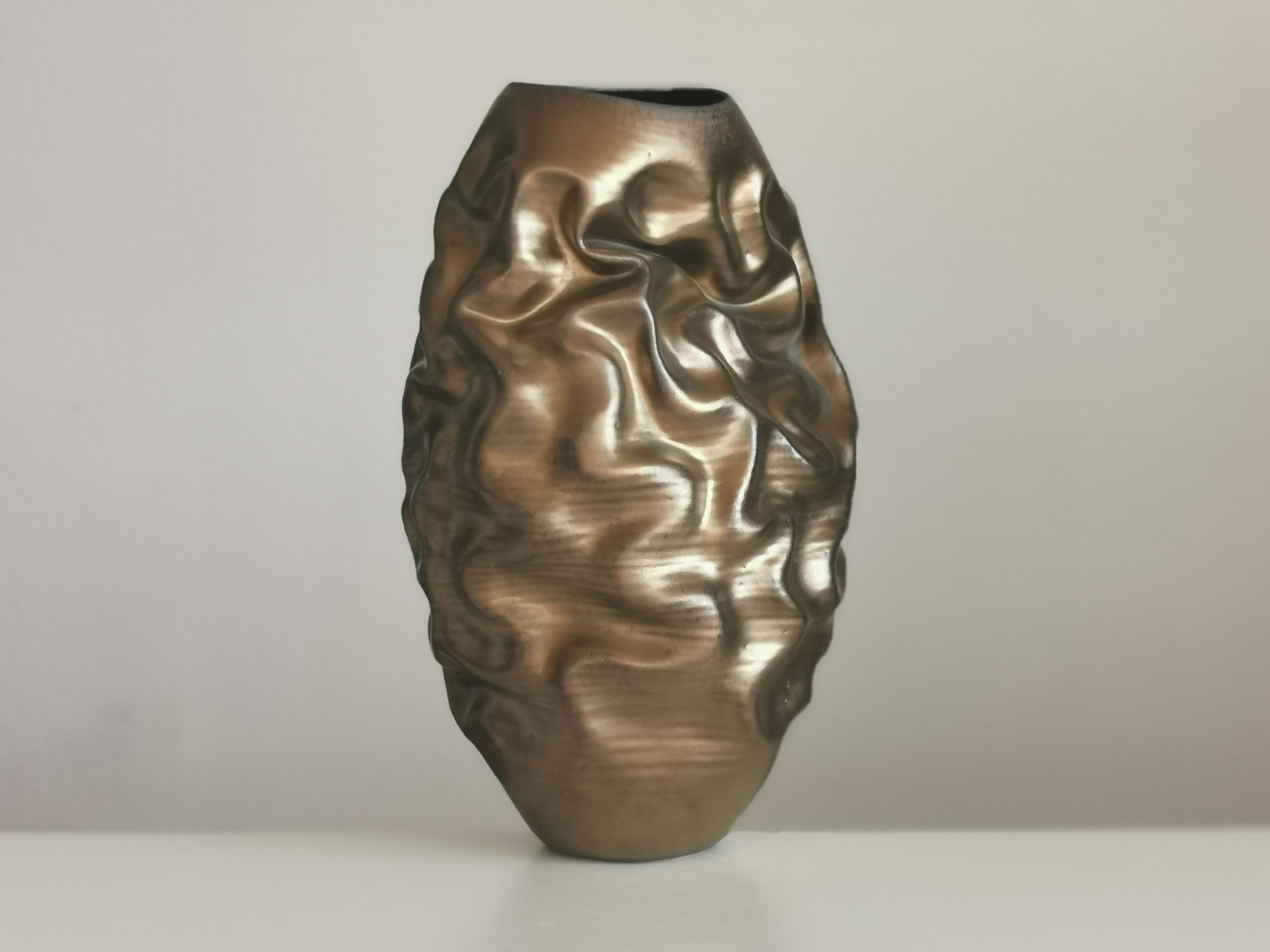 Tall Golden Dehydrated Form N.86, Contemporary Ceramic Sculpture, Objet D'art 4