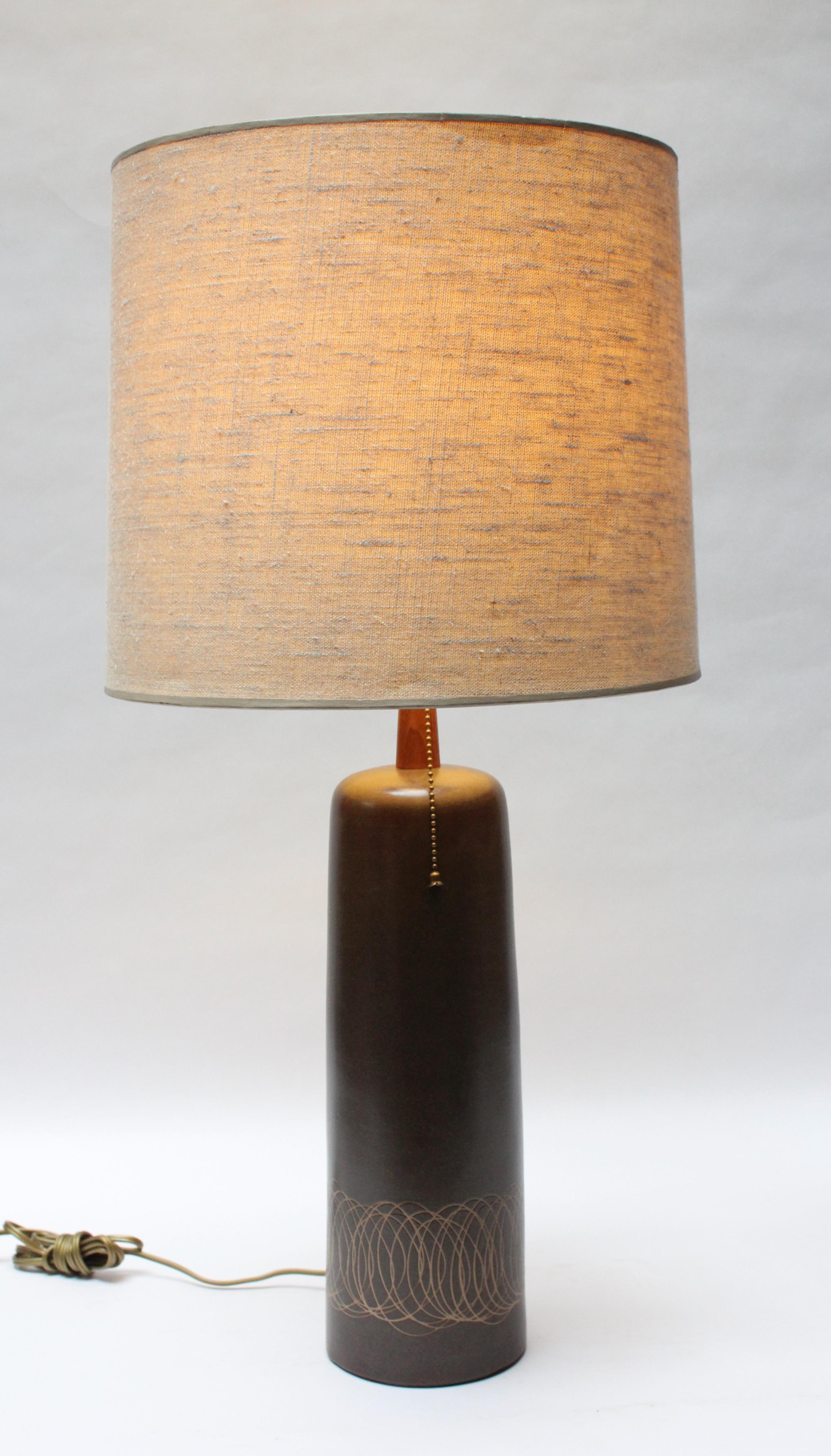 Tall Gordon and Jane Martz Ceramic Table Lamp with Shade and Finial 3