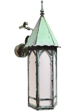 Tall Gothic Steeple Top Entrance Sconces Copper Verdigris Patina