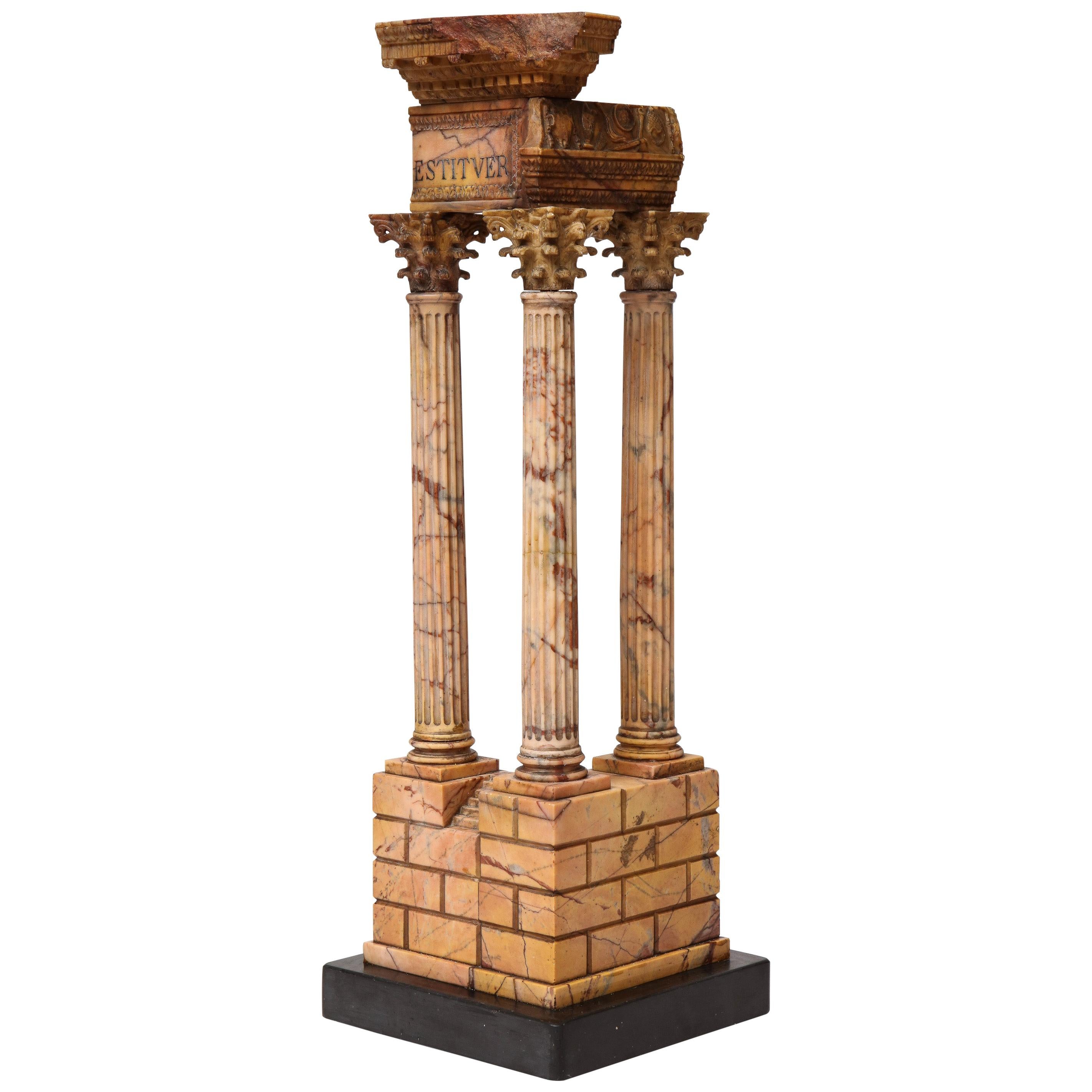 Tall Grand Tour Model of the Temple of Vespasian in Giallo Antico Marble For Sale