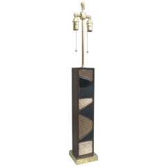 Tall Graphic 1950s Modernist Art Pottery and Rosewood Table Lamp