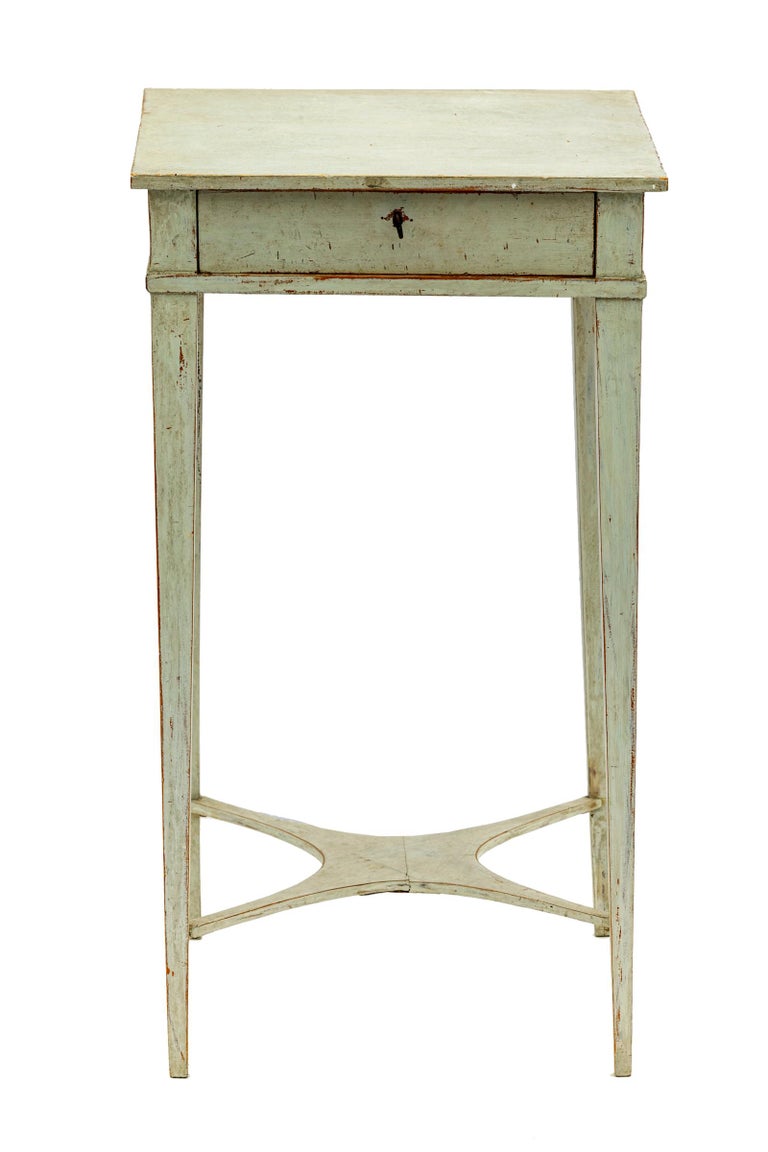 Tall Gray Green Accent Table 1 Keyed Drawer For Sale at 1stDibs