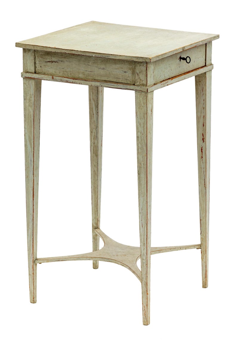 Tall Gray Green Accent Table 1 Keyed Drawer For Sale at 1stDibs