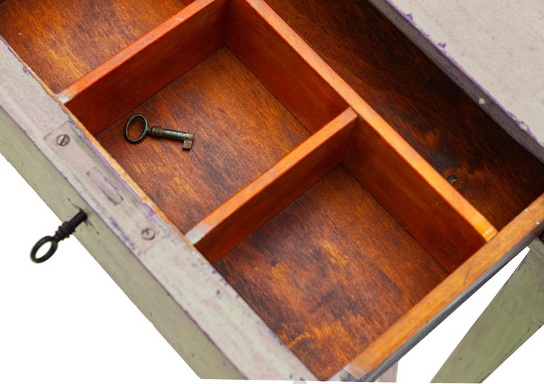 Tall Gray Green Accent Table 1 Keyed Drawer For Sale at 1stDibs