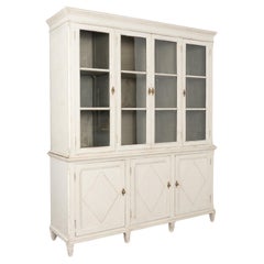 Used Tall Gray Painted Gustavian Bookcase Display Cabinet, Sweden circa 1960