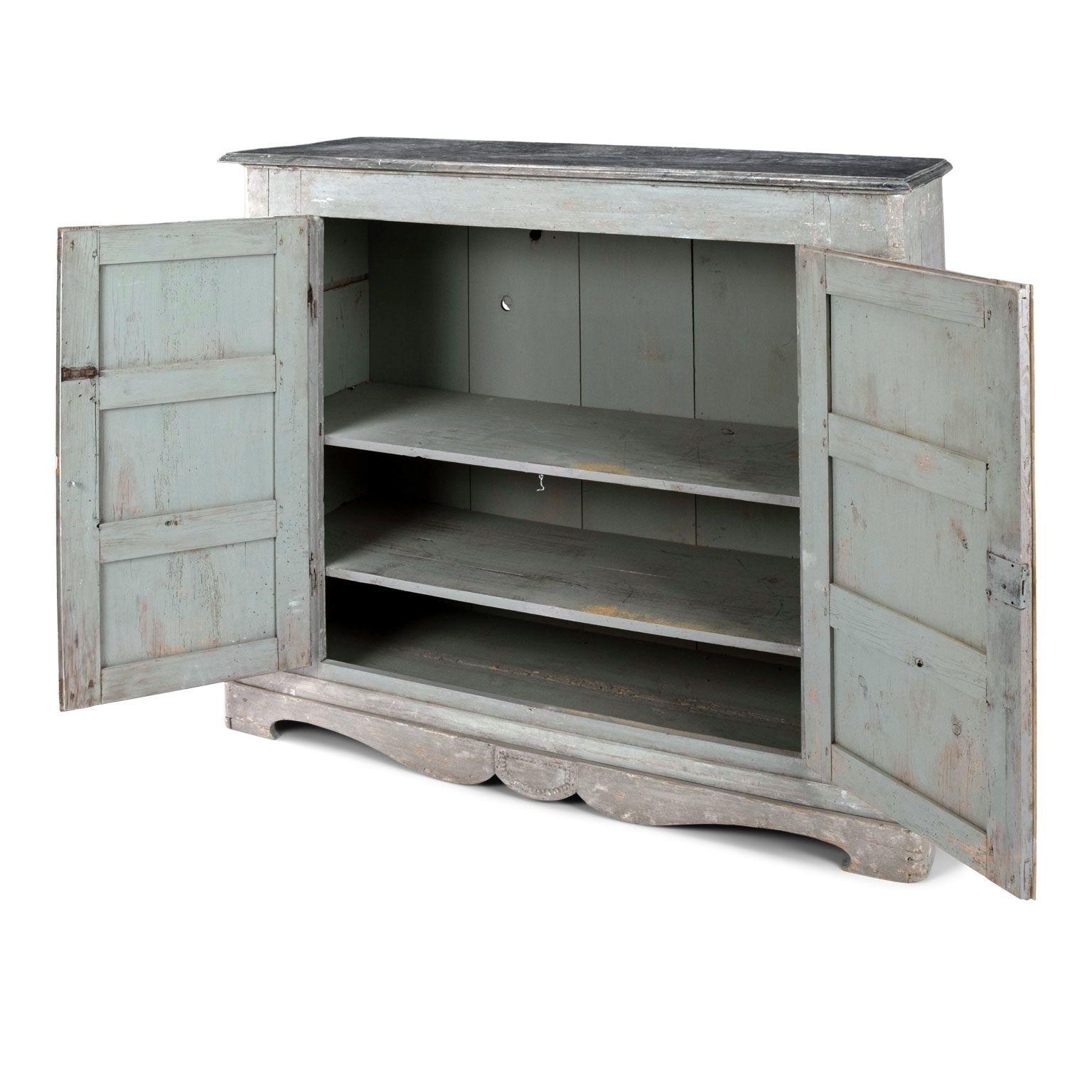 Hand-Carved Tall Gray-Painted Swedish Buffet For Sale