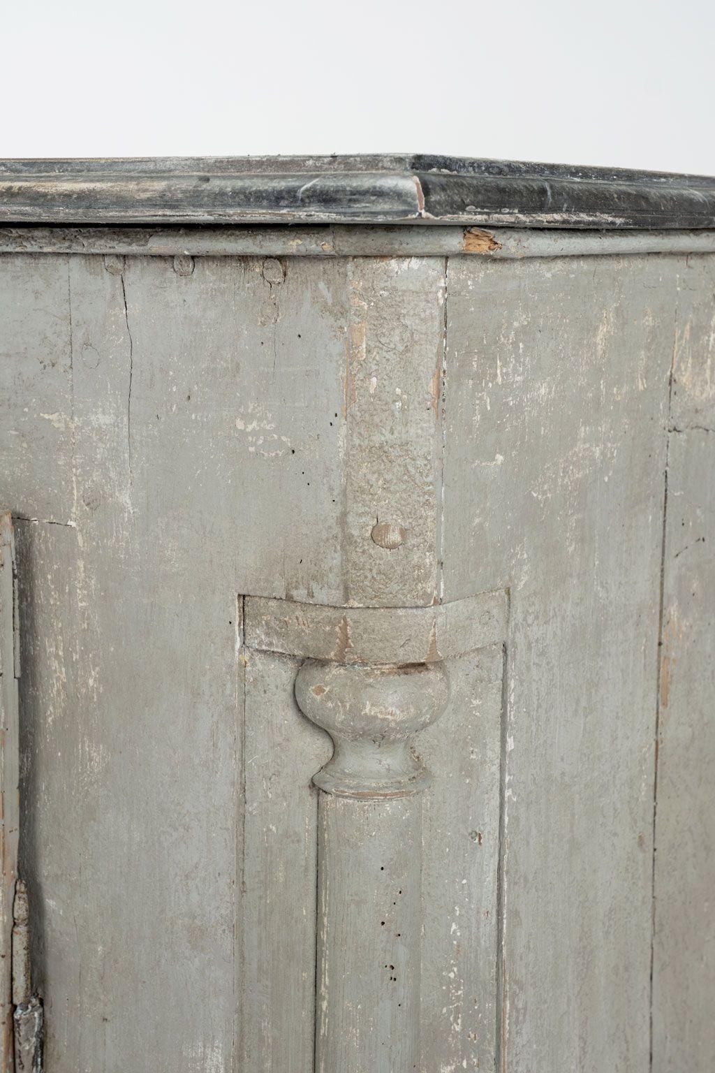 Brass Tall Gray-Painted Swedish Buffet For Sale
