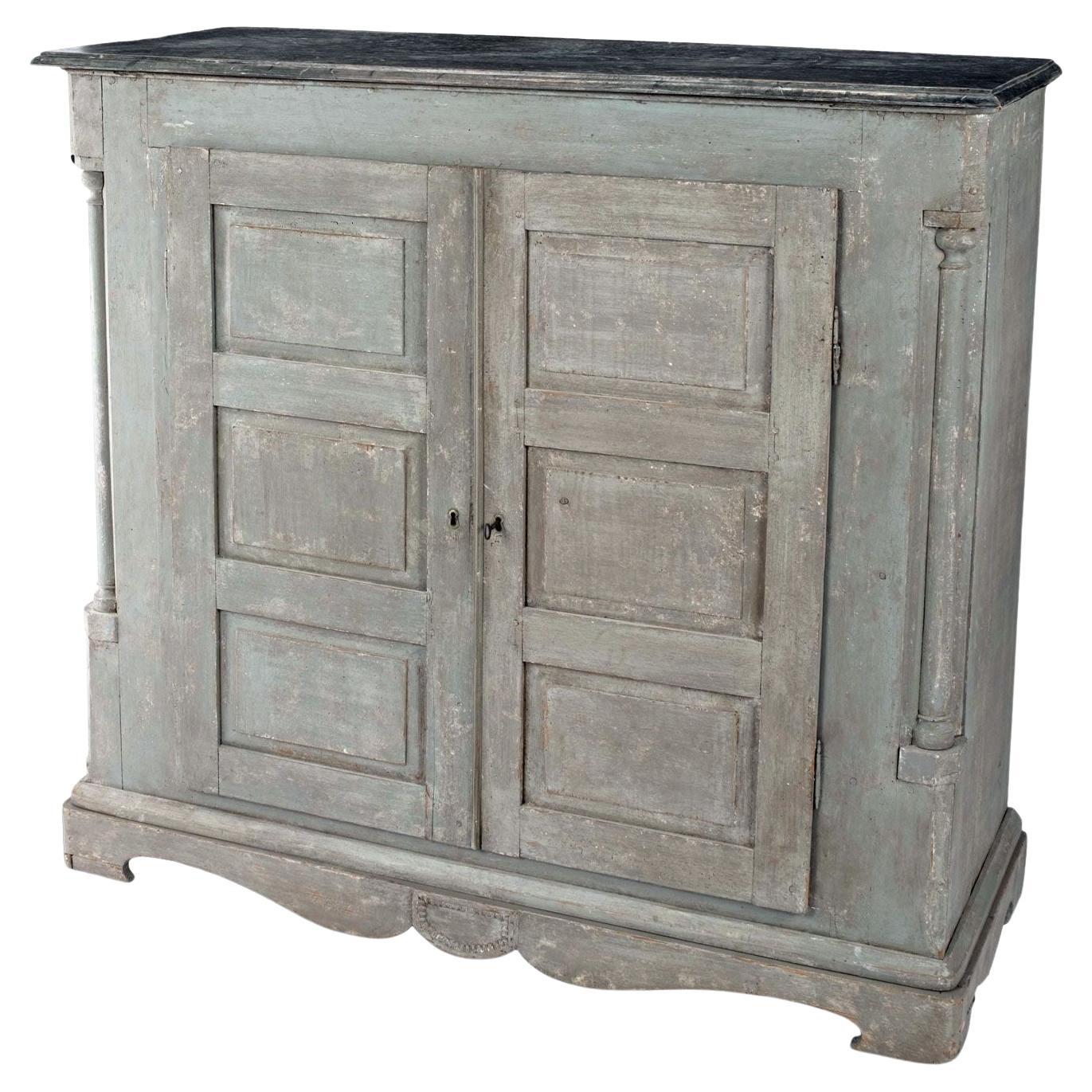 Tall Gray-Painted Swedish Buffet For Sale