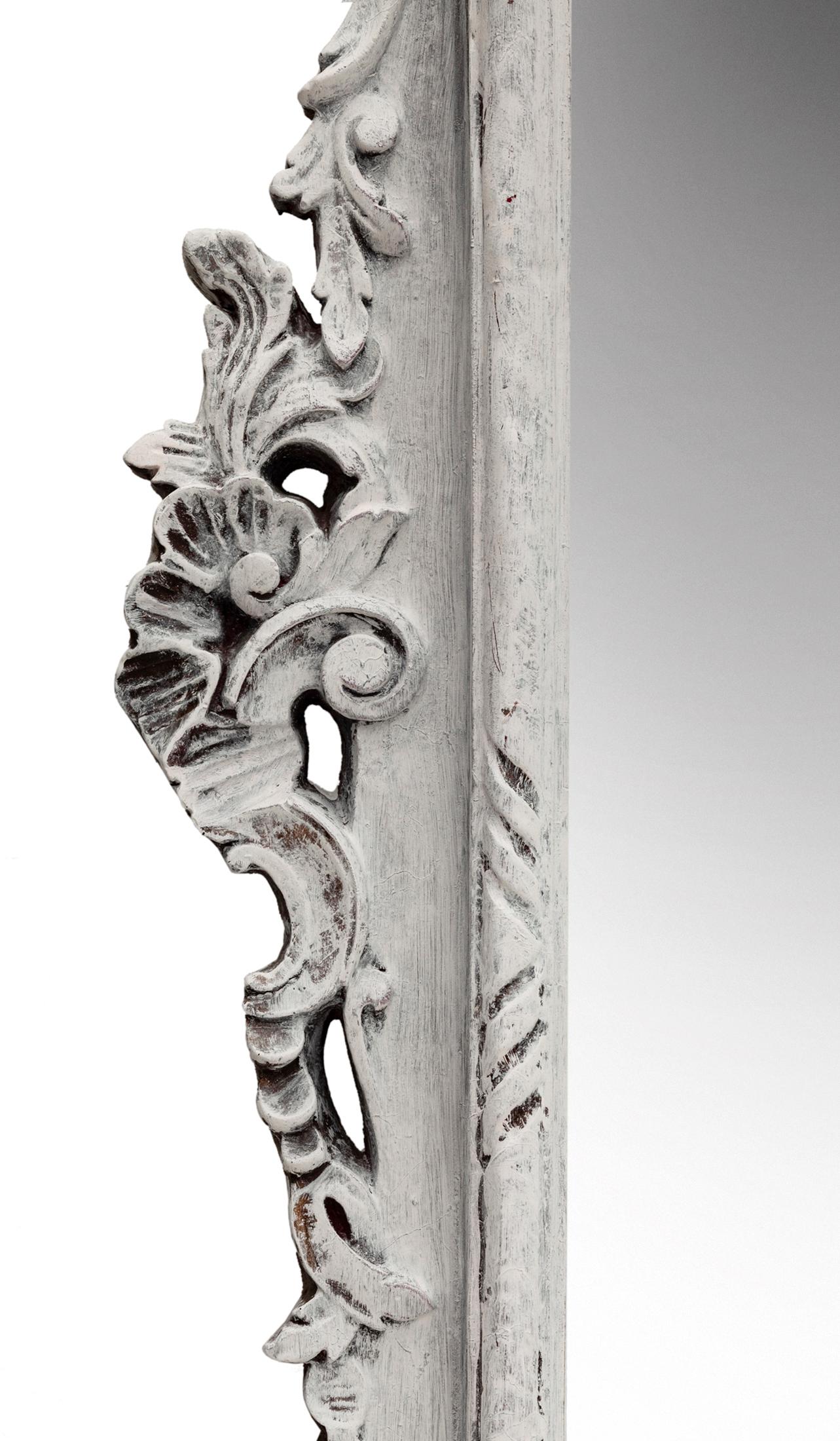 Baroque Revival Tall Graywashed Ornate Entry Mirror