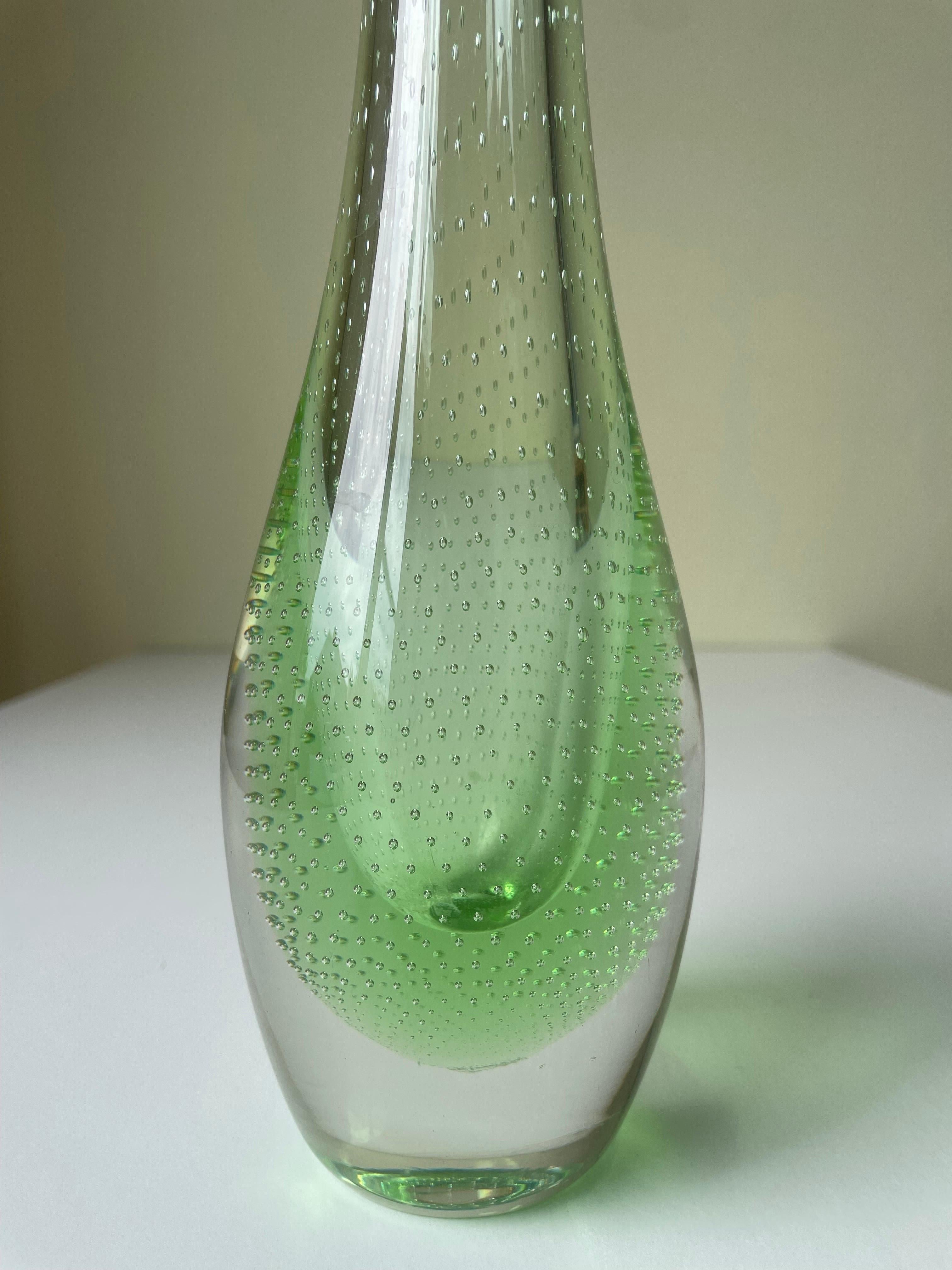 Blown Glass Tall Green Bubble Art Glass Vase, Scandinavia, 1960s For Sale
