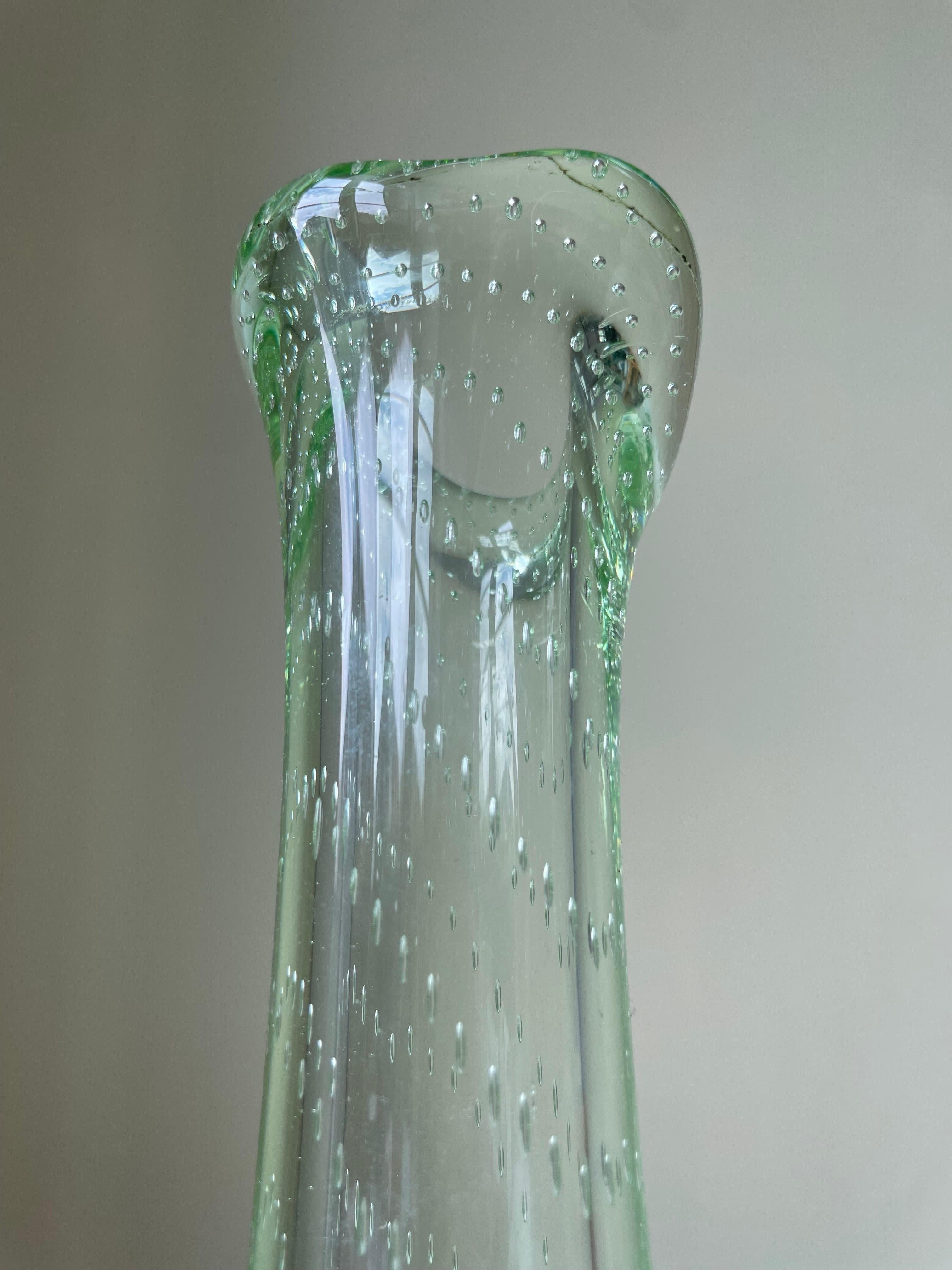 Mid-Century Modern Tall Green Bubble Art Glass Vase, Scandinavia, 1960s For Sale