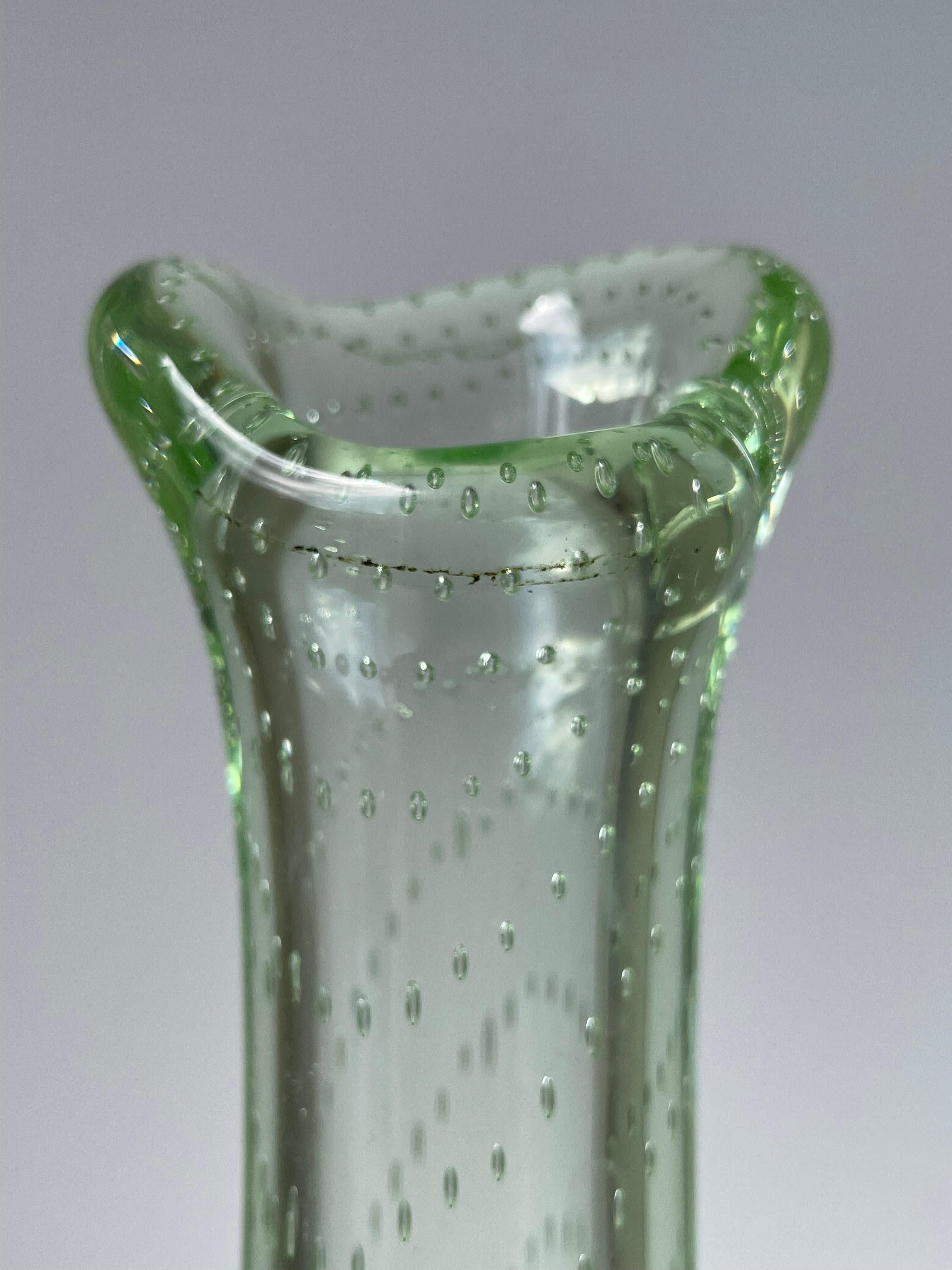 Hand-Crafted Tall Green Bubble Art Glass Vase, Scandinavia, 1960s For Sale