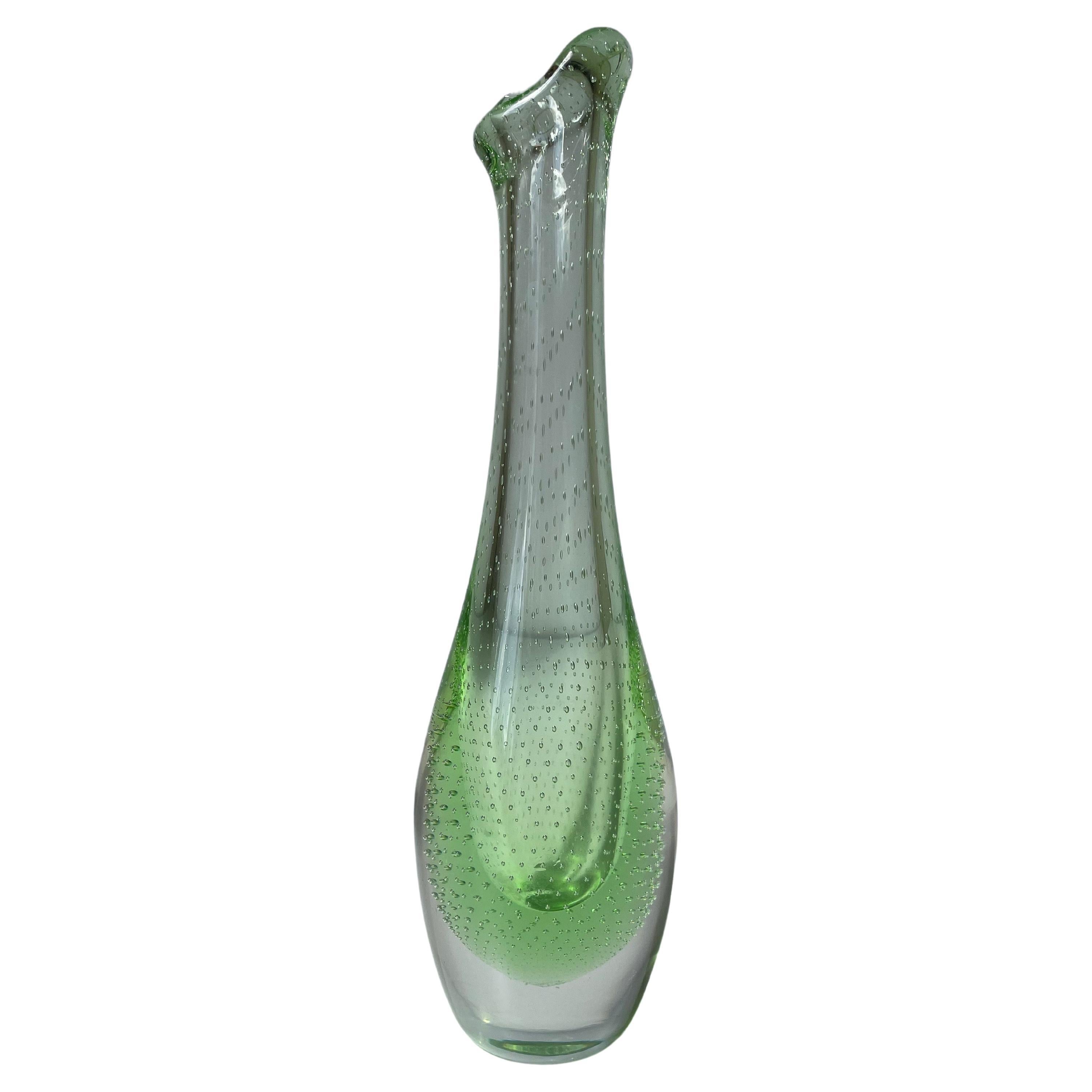 Tall Green Bubble Art Glass Vase, Scandinavia, 1960s For Sale