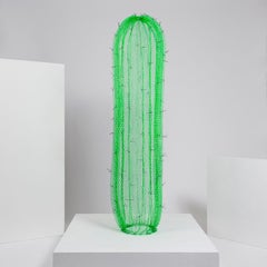 Tall Green Cactus with Black Plugs in Wire Mesh by Benedetta Mori Ubaldini