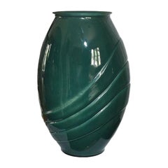 Vintage Tall Green Glass Art Deco Vase