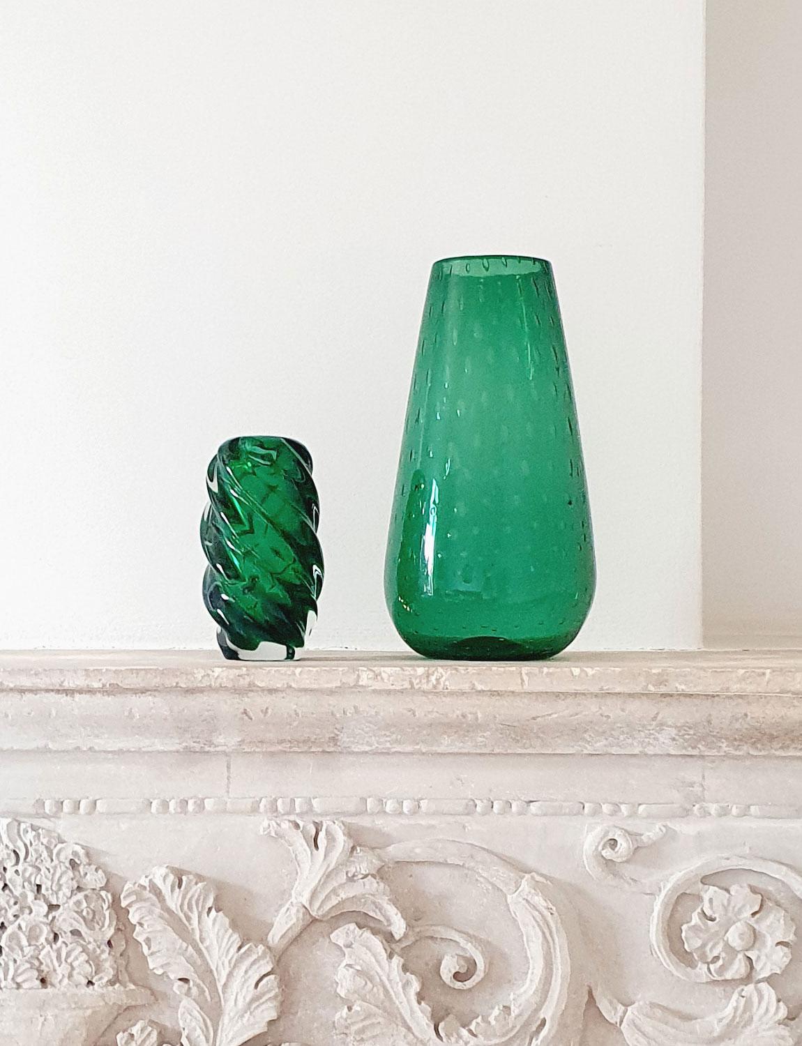Tall Green Hand Blown Italian Bolle Vase, 1970 1