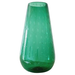Vintage Tall Green Hand Blown Italian Bolle Vase