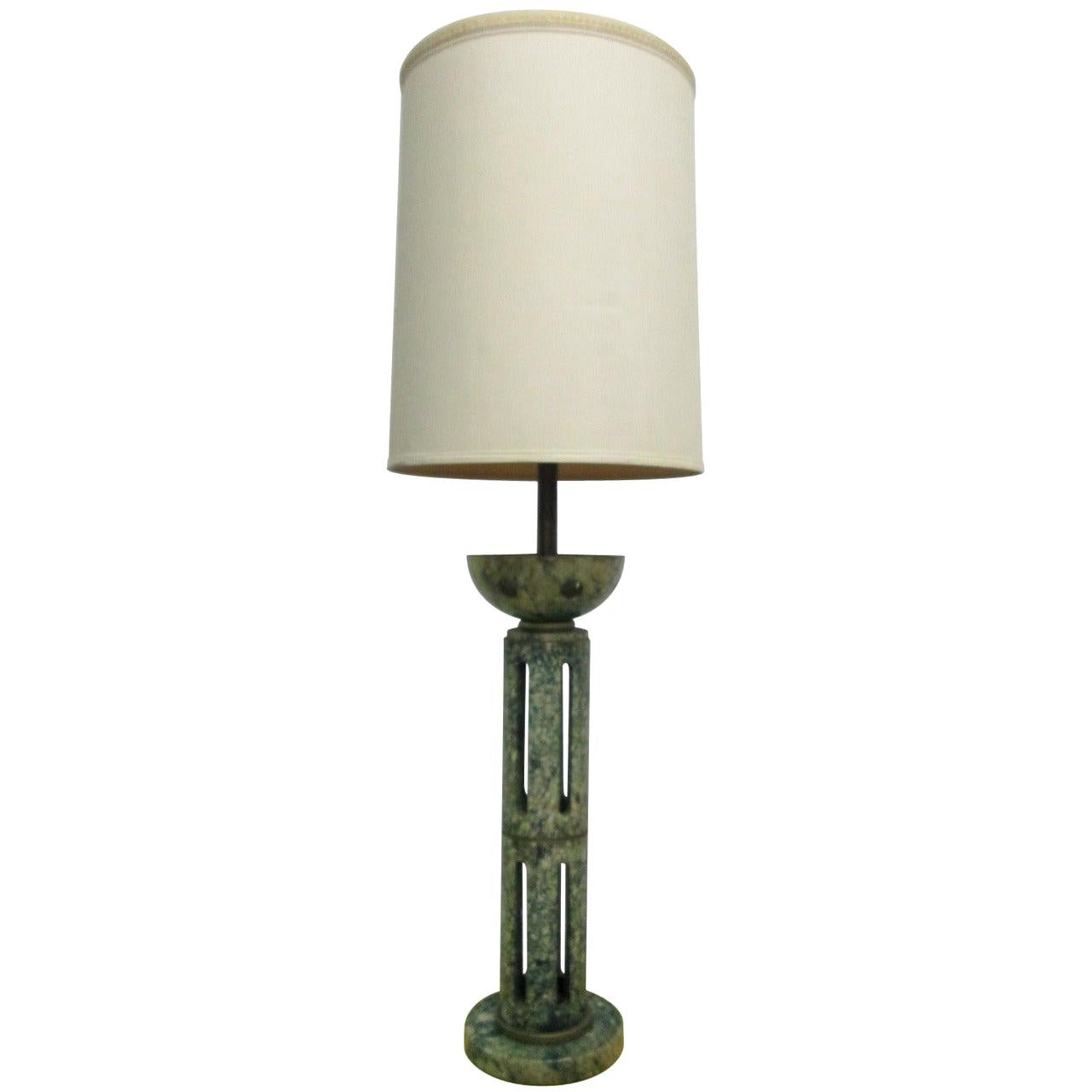 Tall Green Italian Marble Lamp For Sale