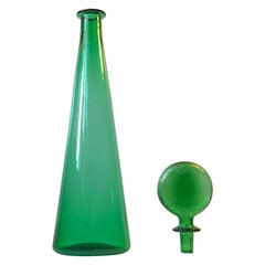 Vintage Tall Green 'Lollipop' Glass Decanter from Empoli, 1970s