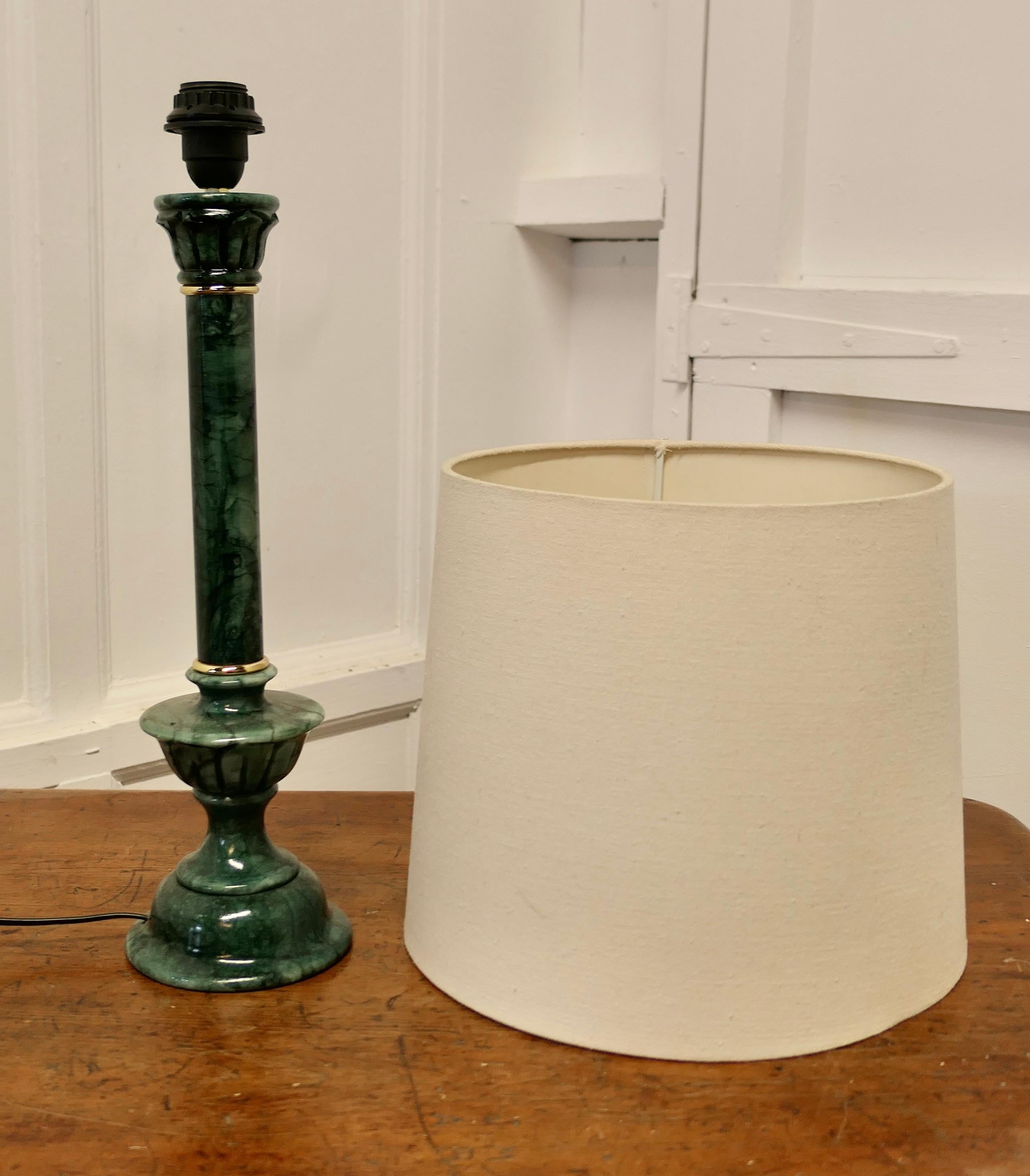French Provincial Tall Green Marble Table Lamp    For Sale