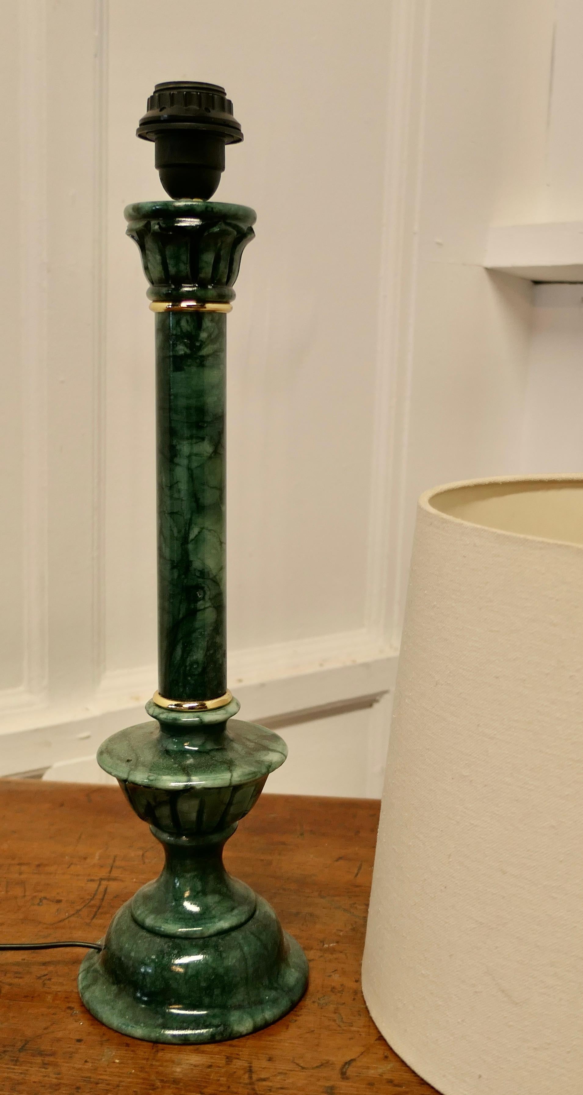 Tall Green Marble Table Lamp    In Good Condition For Sale In Chillerton, Isle of Wight