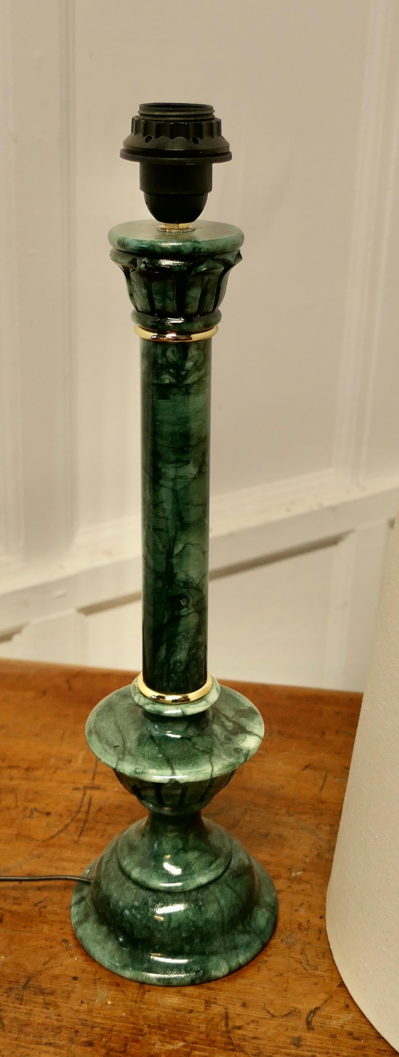 Mid-20th Century Tall Green Marble Table Lamp    For Sale