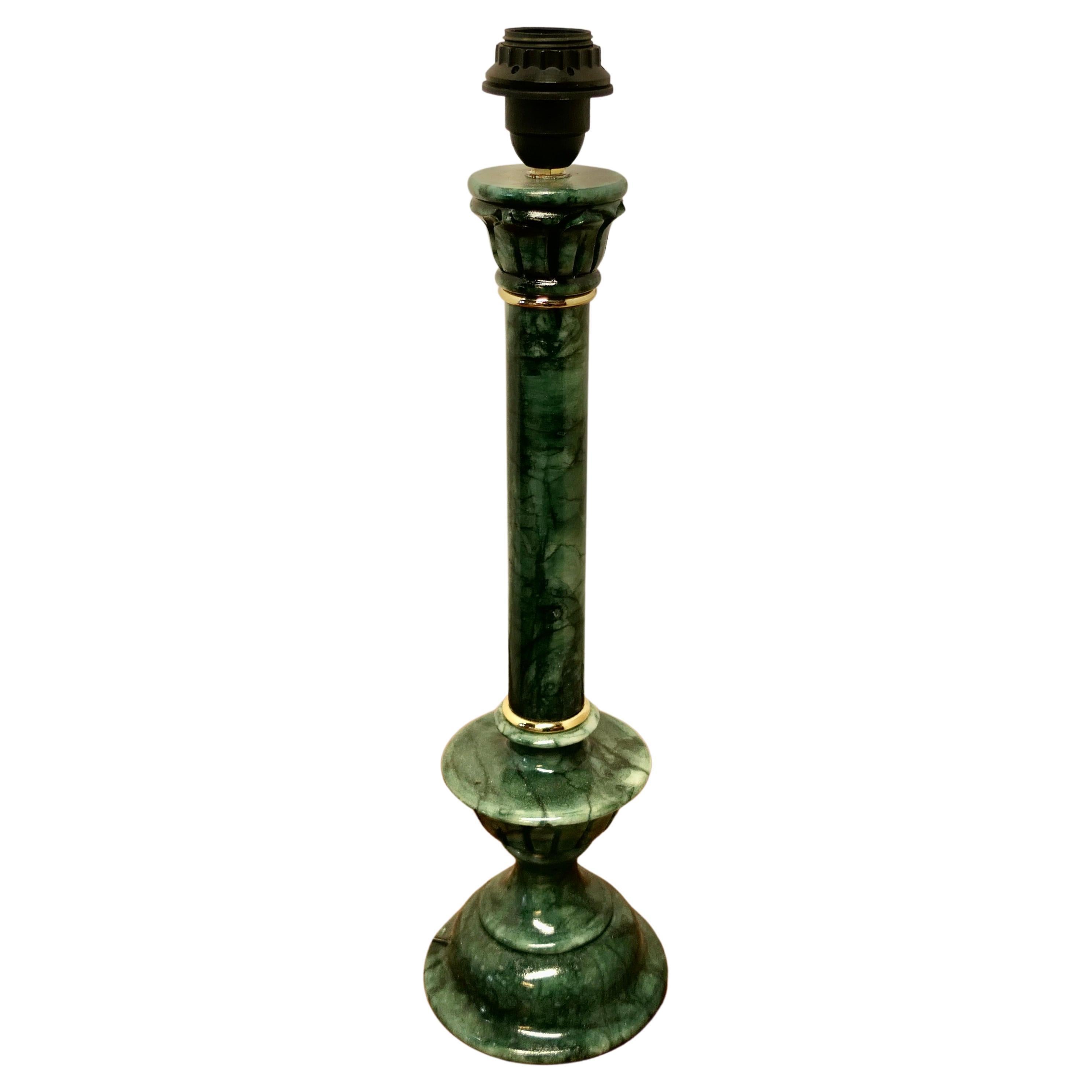 Tall Green Marble Table Lamp    For Sale