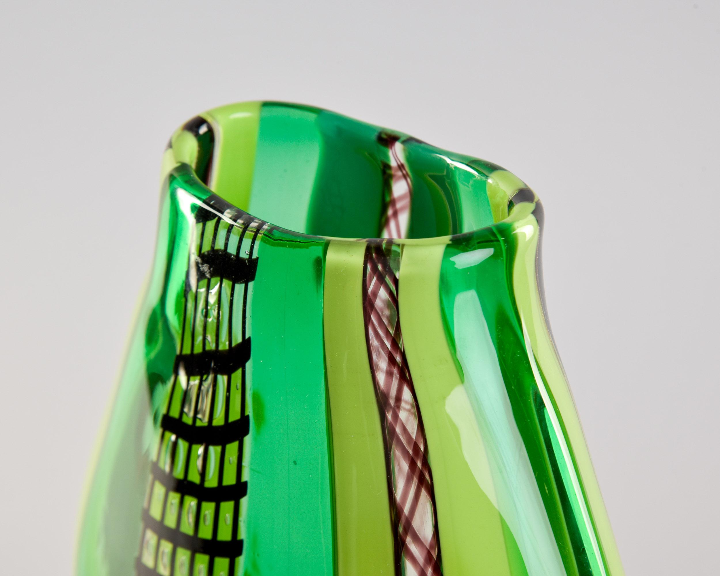 Tall Green Signed Fabiano Zanchi Murano Glass Vase For Sale 4