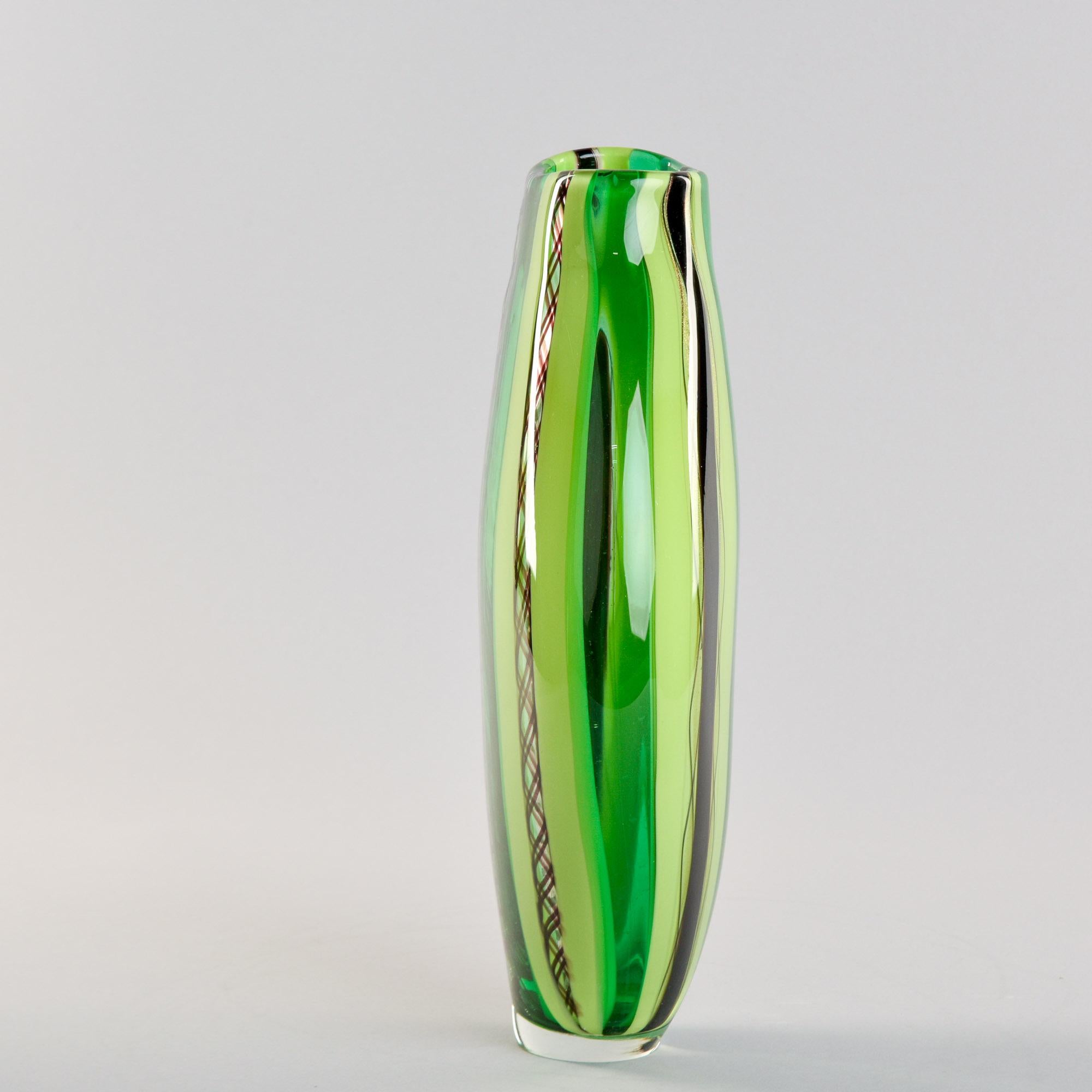 Italian Tall Green Signed Fabiano Zanchi Murano Glass Vase For Sale
